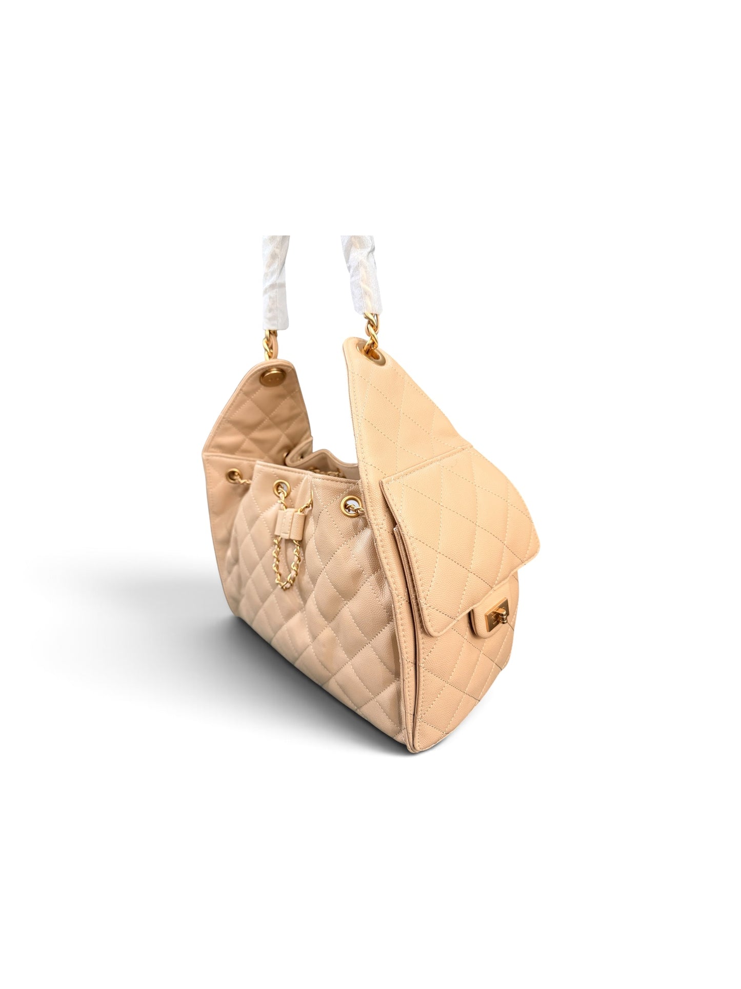 Queen Material Beige Calf Quilted Bag – Regular Size
