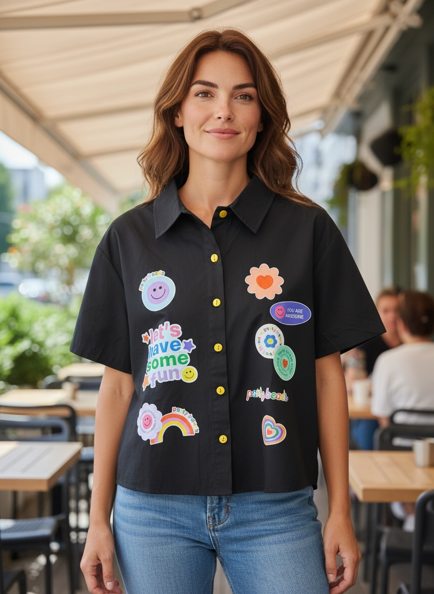 Sticker Pop Black Oversized Top