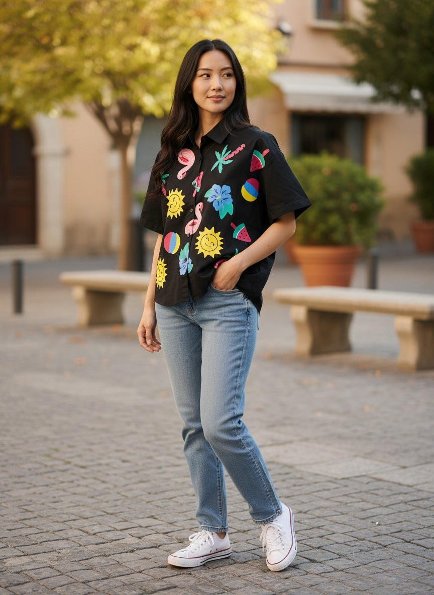 Playful Oversized Printed Top