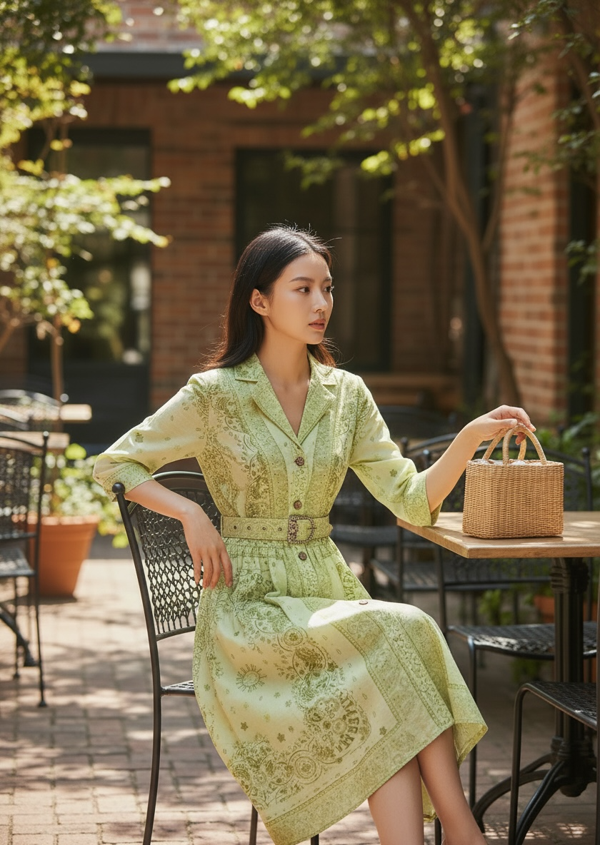 Vintage Printed Midi Dress
