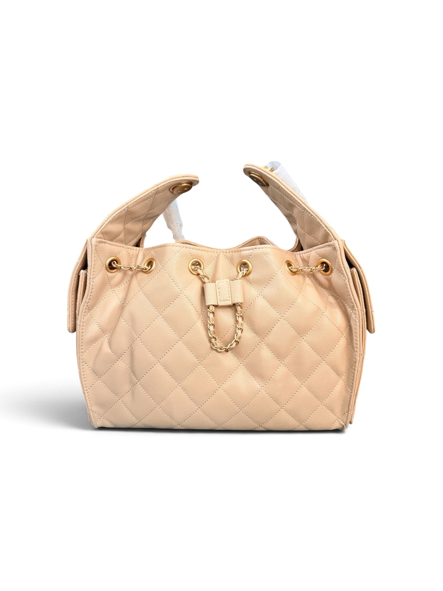 Queen Material Beige Calf Quilted Bag – Regular Size
