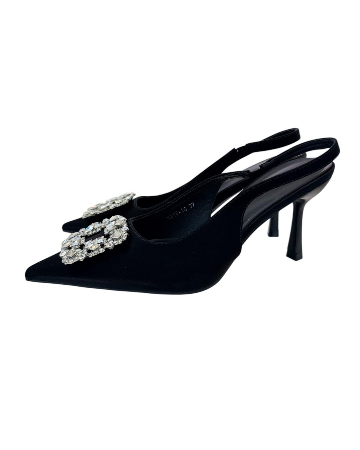Slingback Heels with Rhinestone Buckle