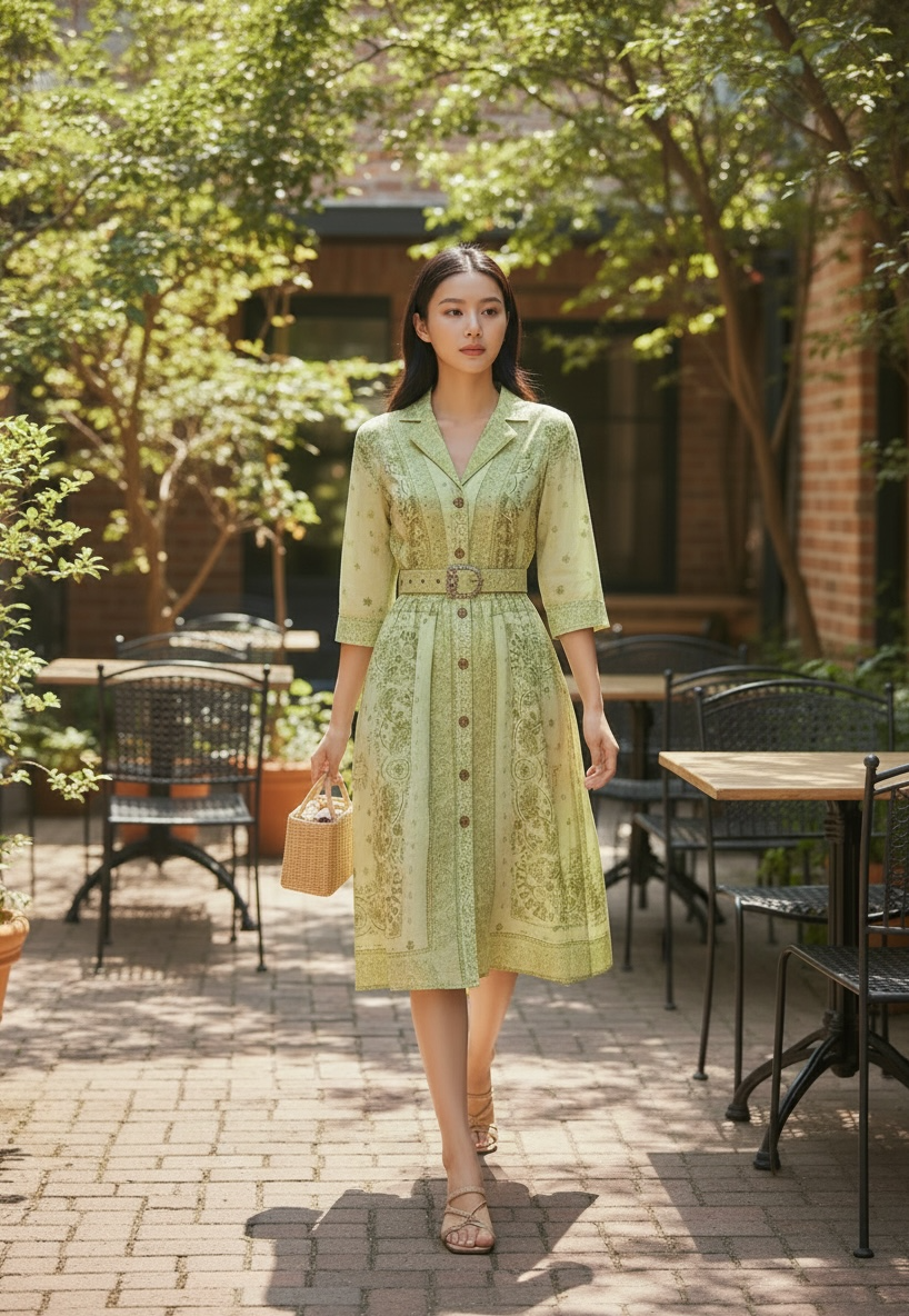 Vintage Printed Midi Dress