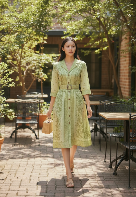 Vintage Printed Midi Dress