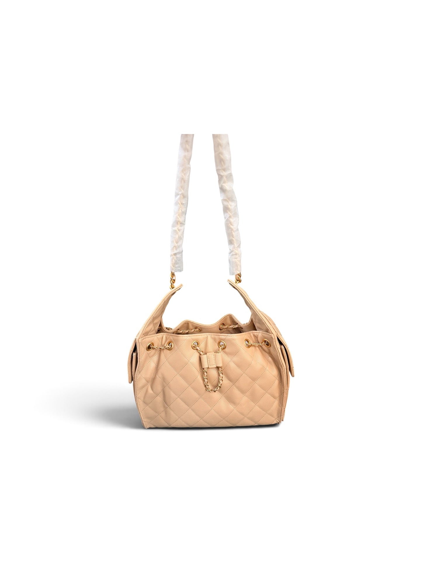 Queen Material Beige Calf Quilted Bag – Regular Size
