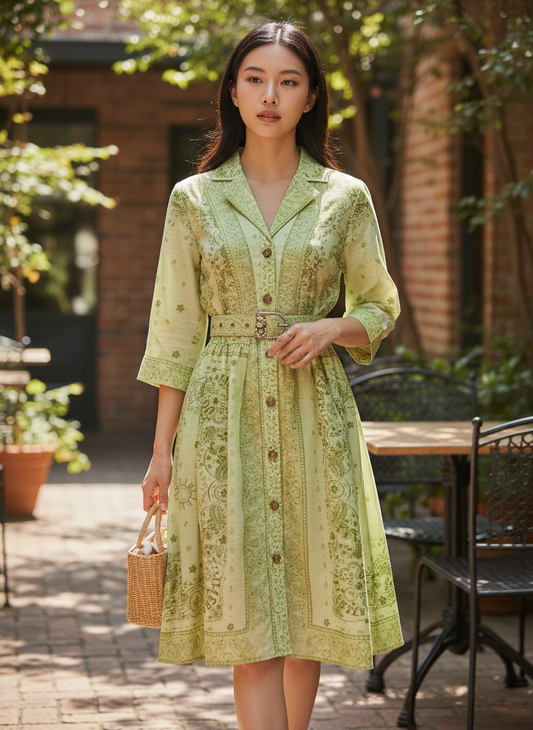 Vintage Printed Midi Dress