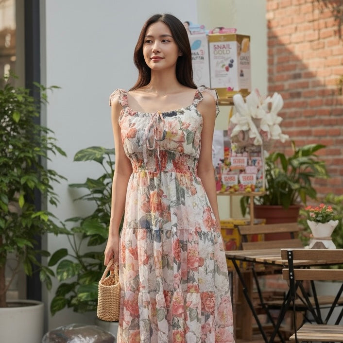 Boho Floral Maxi Dress – Breezy Tiered Summer Dress with Feminine Silhouette