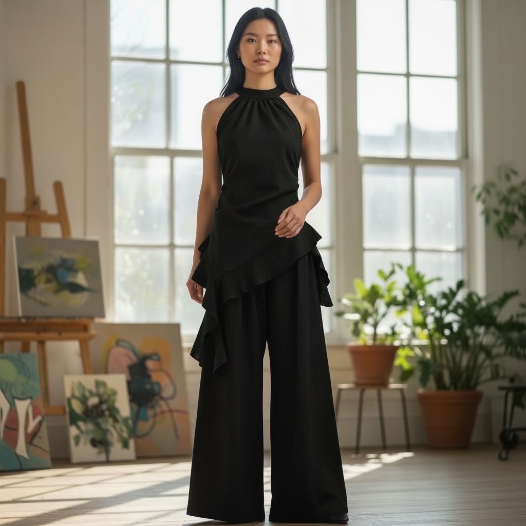 Elegant Asymmetrical Ruffle Jumpsuit