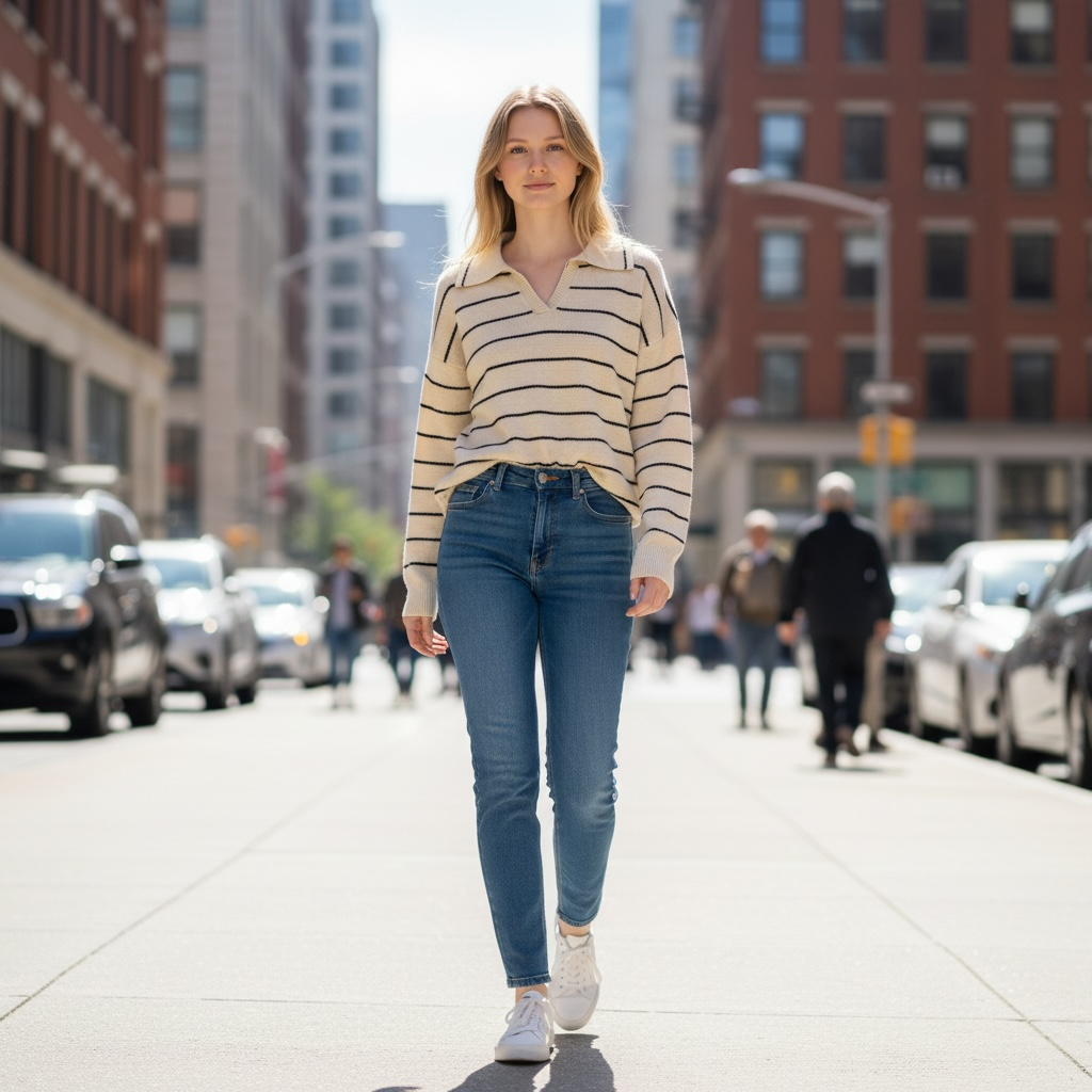 Woolly Knitted Striped Sweater for Women