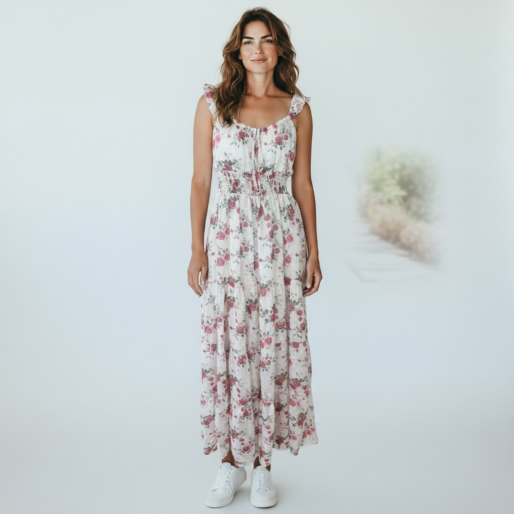 Floral Maxi Dress – Elegant Tiered Summer Dress with Flutter Sleeves