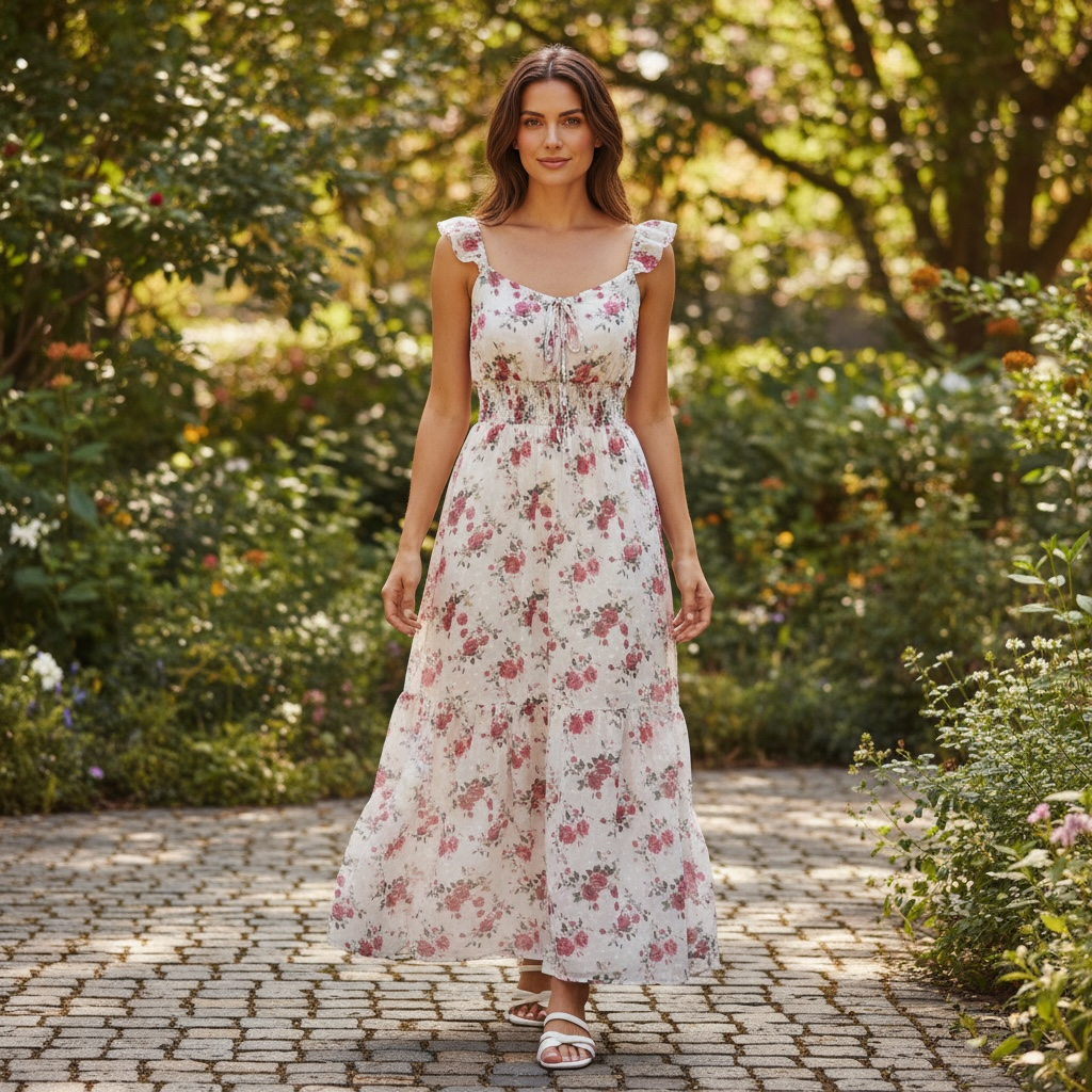 Floral Maxi Dress – Elegant Tiered Summer Dress with Flutter Sleeves