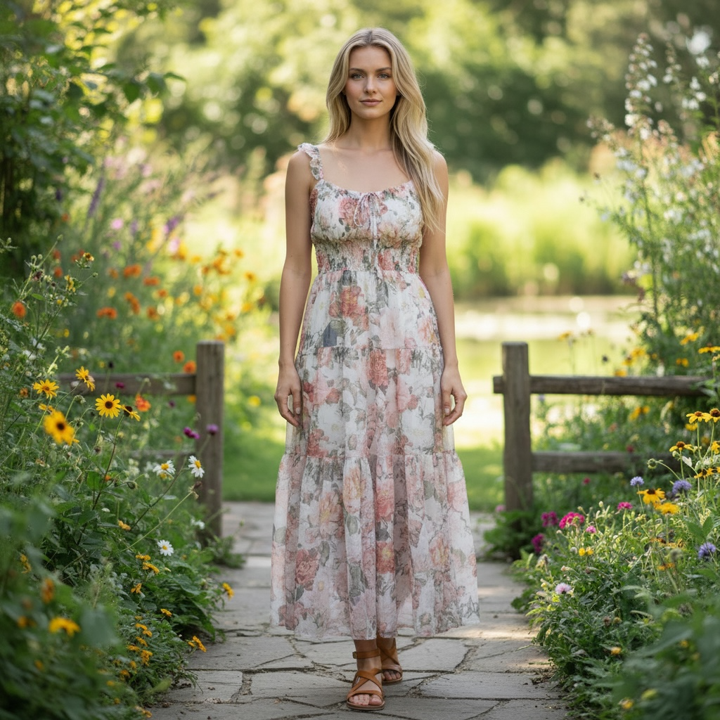 Boho Floral Maxi Dress – Breezy Tiered Summer Dress with Feminine Silhouette