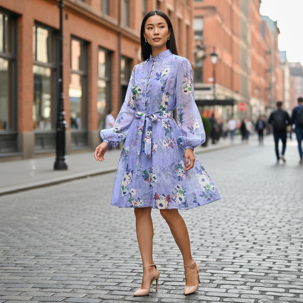 Elegant Lavender Floral Dress