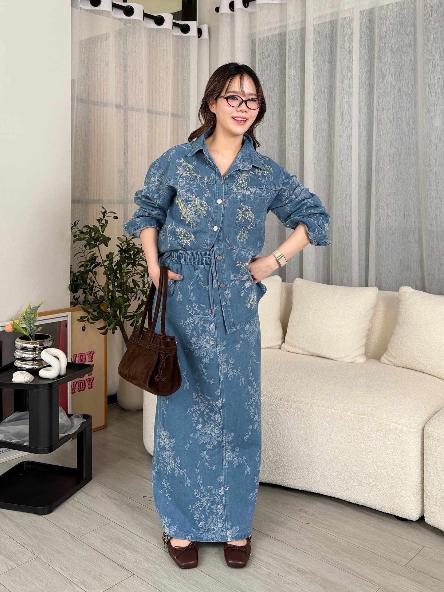 Casual Floral Denim Set