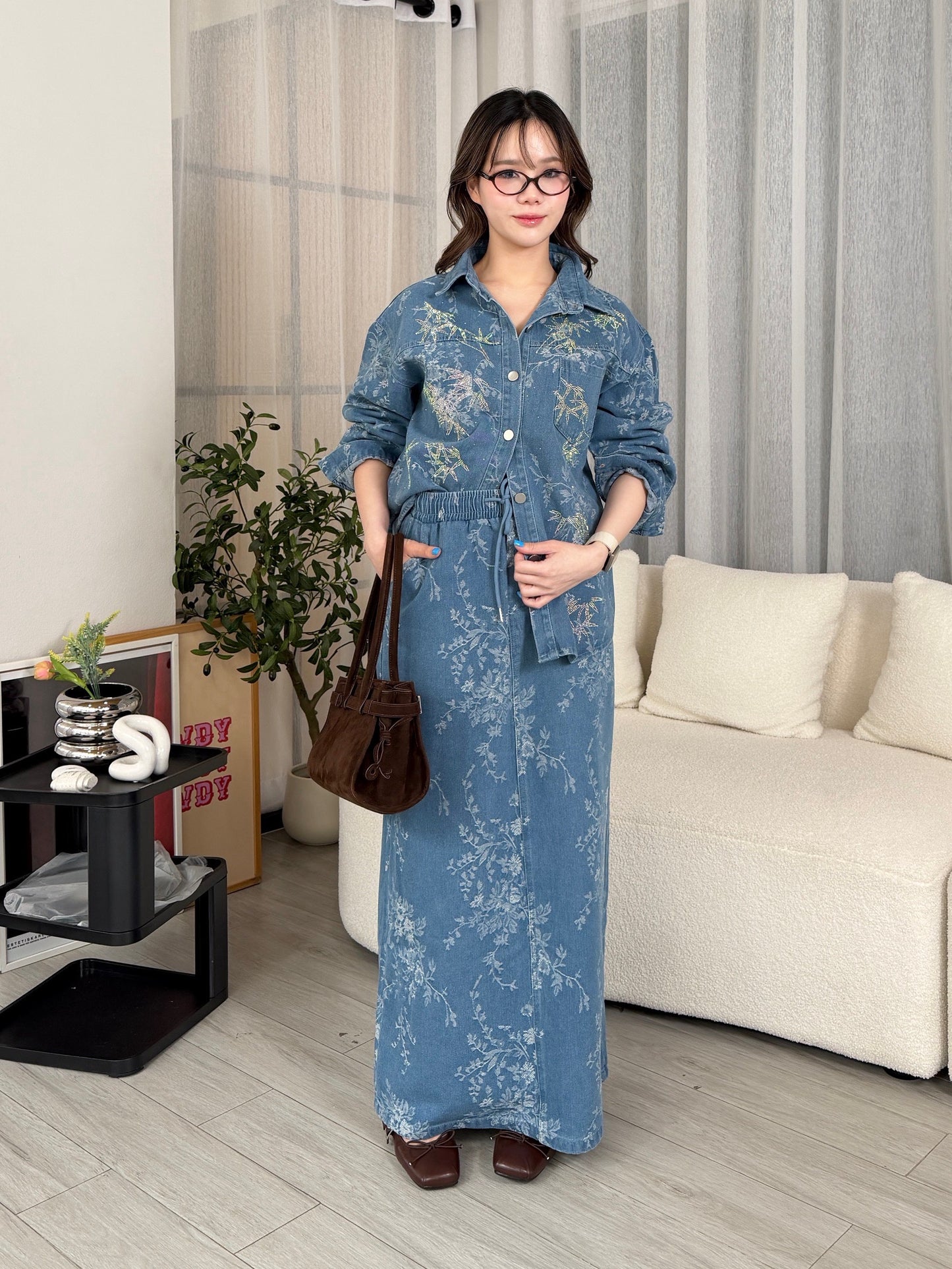 Casual Floral Denim Set