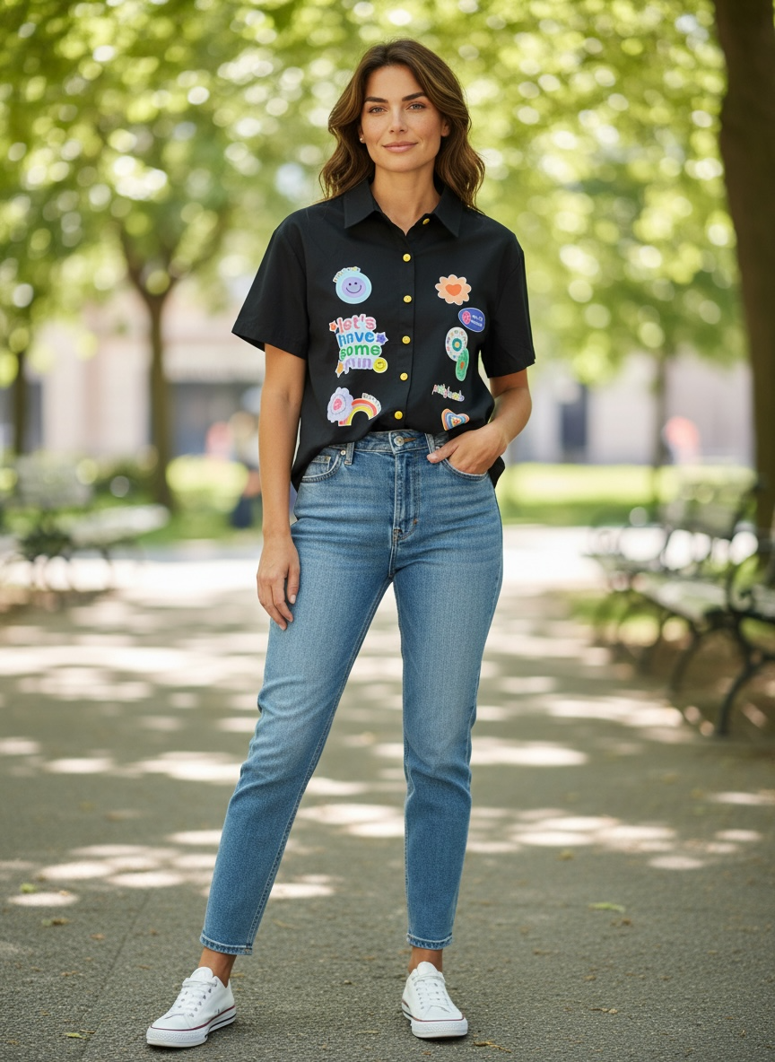 Sticker Pop Black Oversized Top