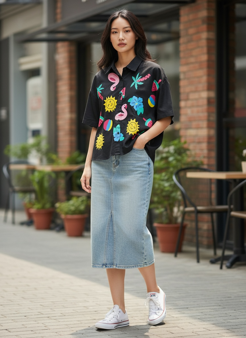 Playful Oversized Printed Top
