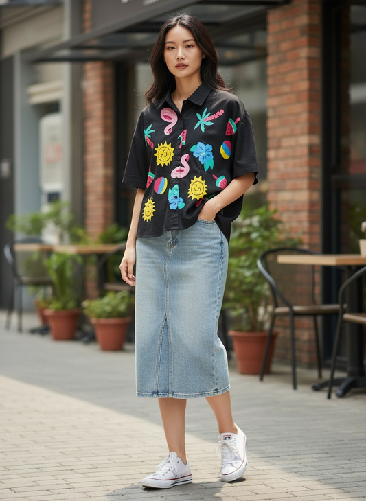 Playful Oversized Printed Top
