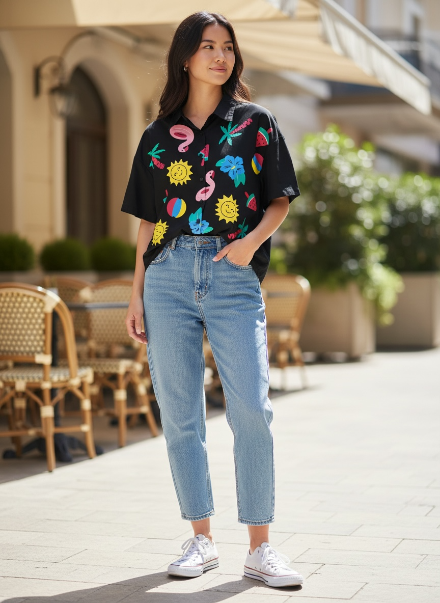 Playful Oversized Printed Top