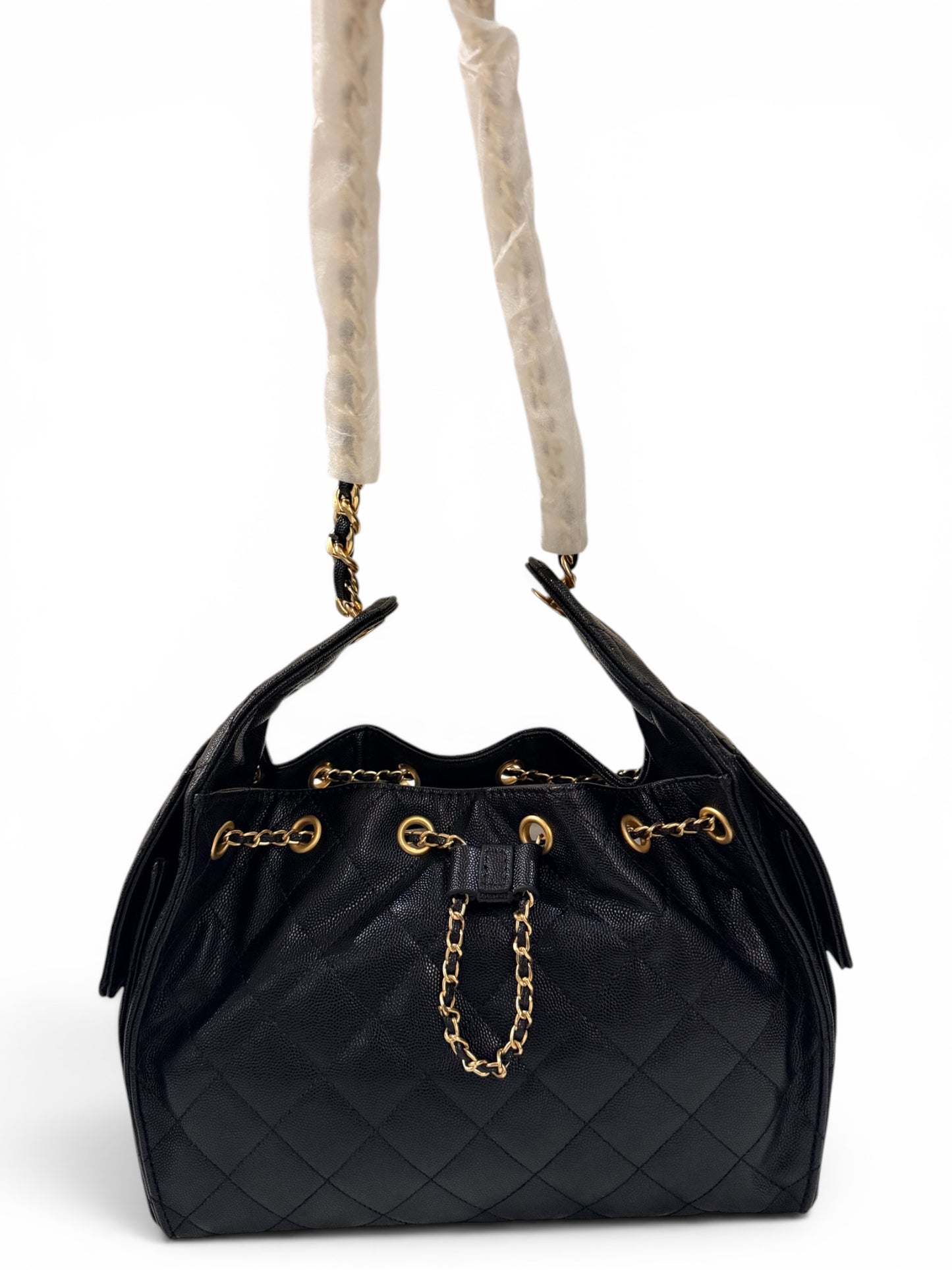 Queen Material Black Calf Quilted Bag – Regular Size