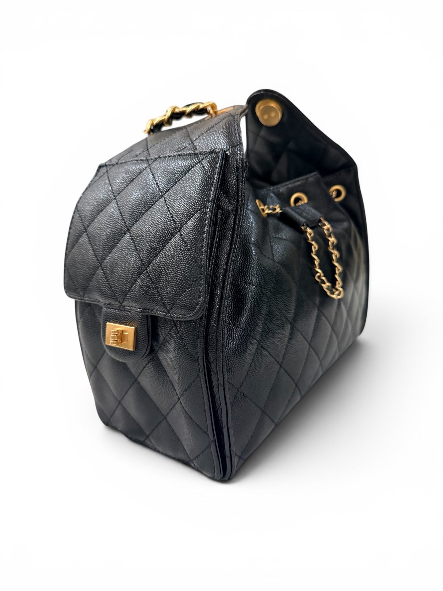 Queen Material Black Calf Quilted Bag – Regular Size