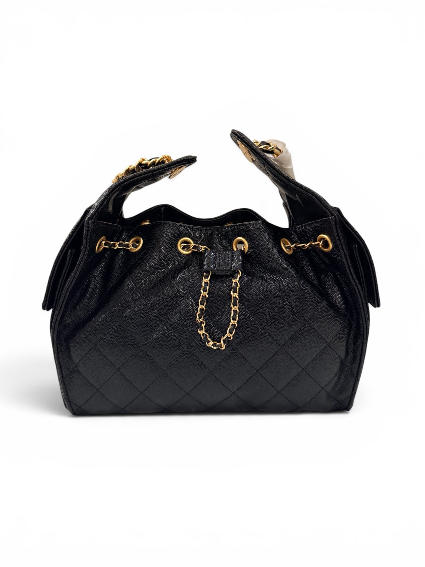 Queen Material Black Calf Quilted Bag – Regular Size