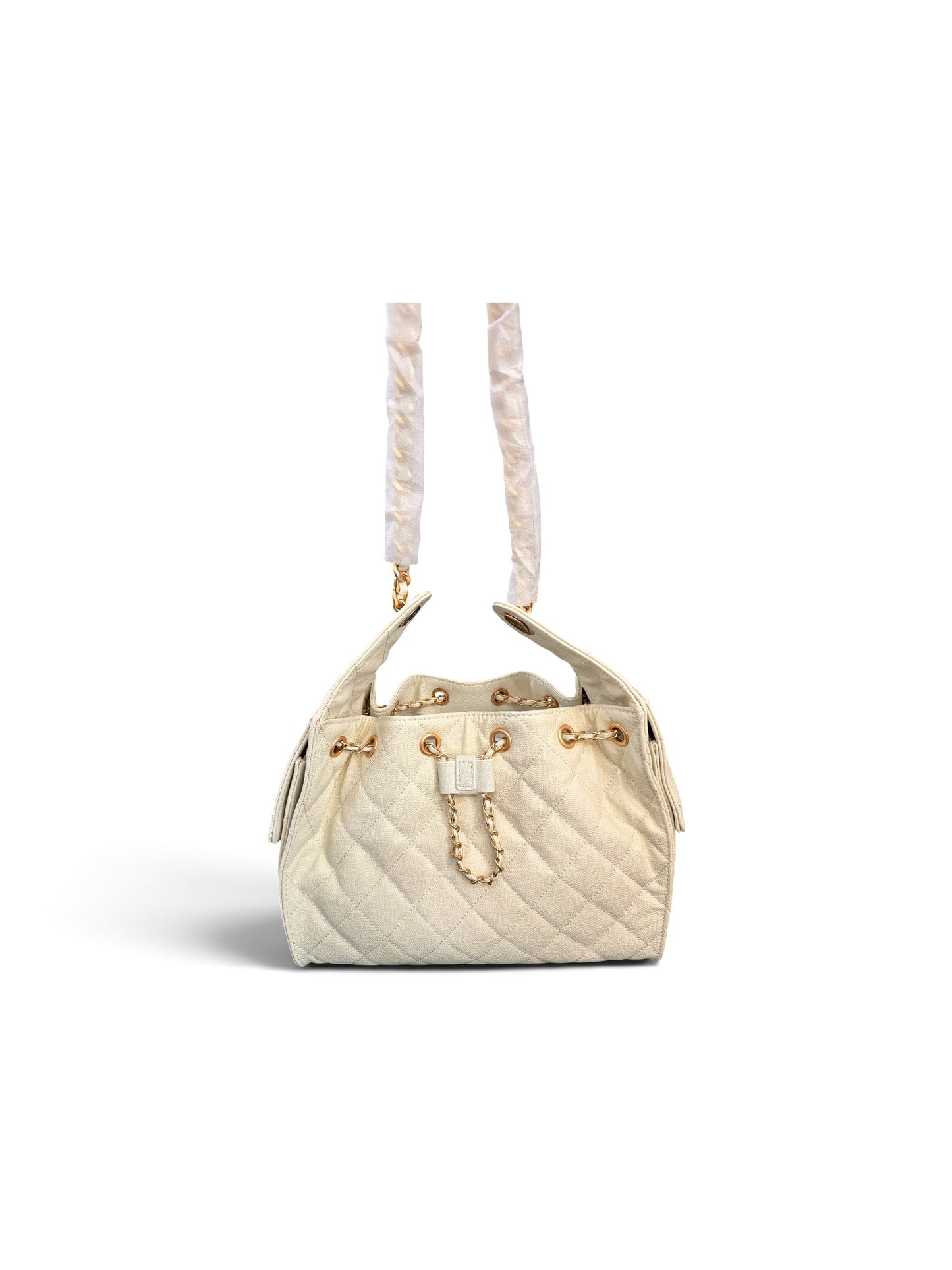 Queen Material Off White Calf Quilted Bag – Regular Size
