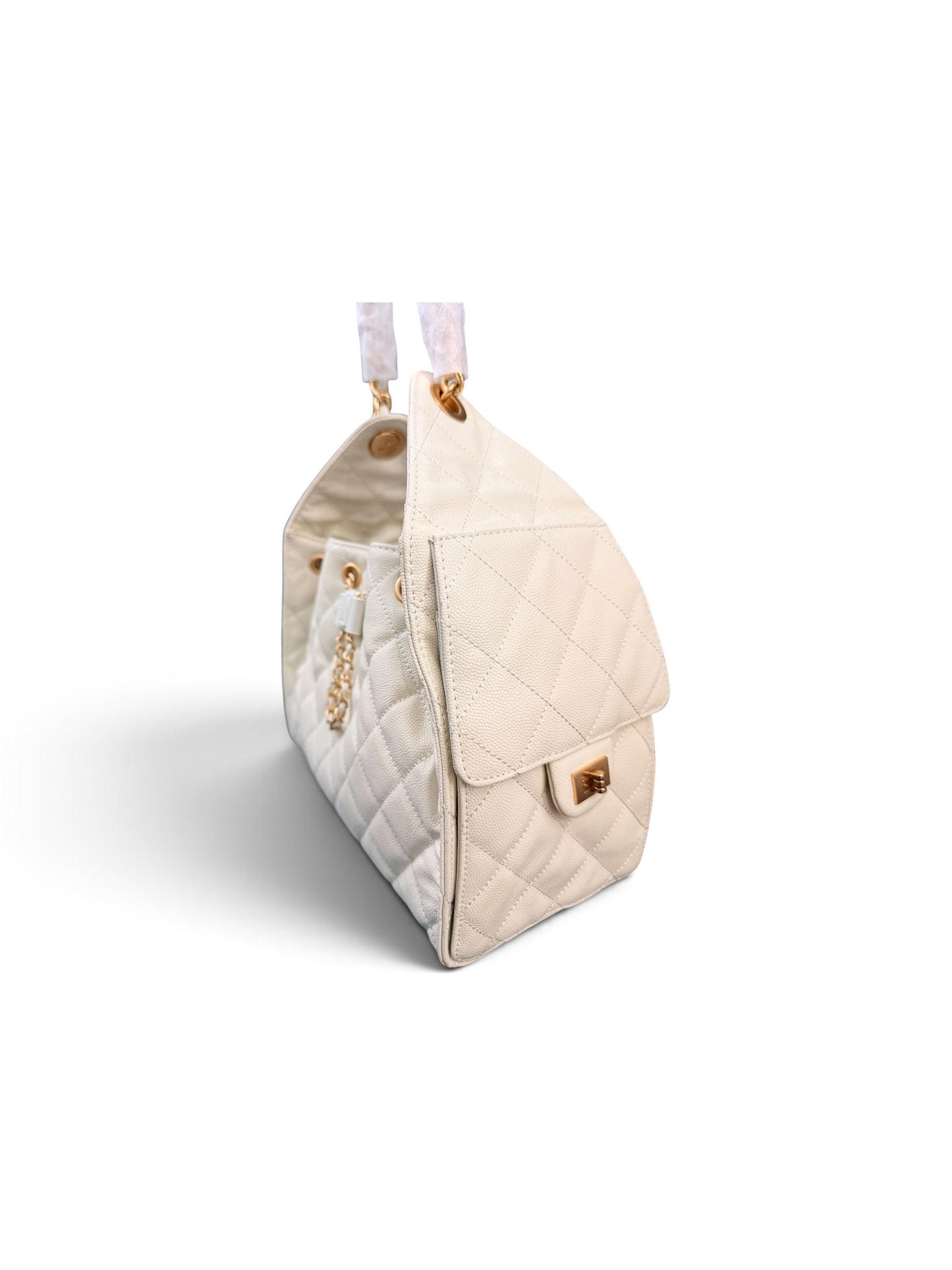 Queen Material Off White Calf Quilted Bag – Regular Size