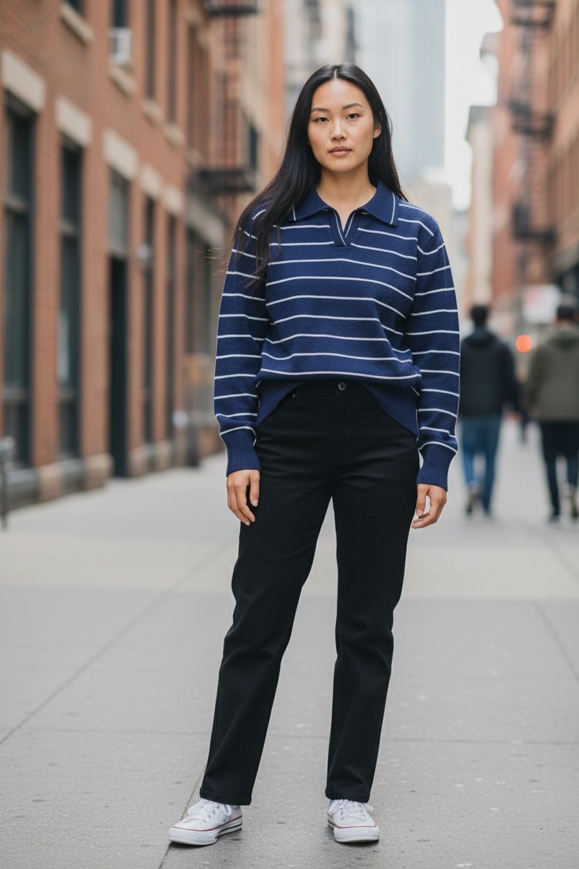 Woolly Knitted Striped Sweater for Women