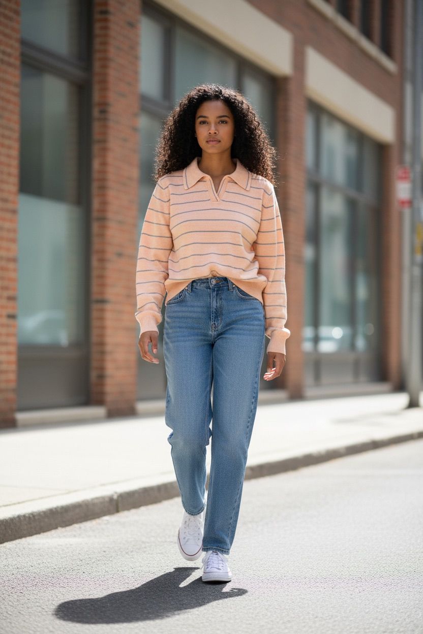 Woolly Knitted Striped Sweater for Women
