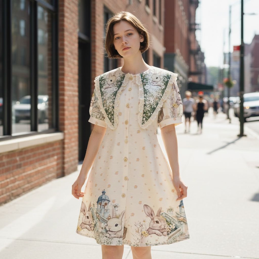 Vintage Garden Bunny Print Dress